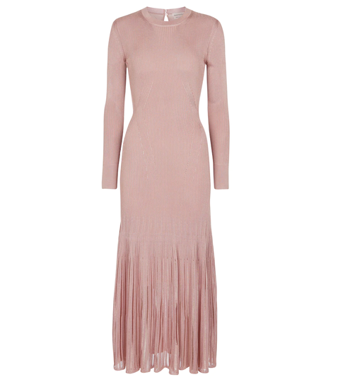 Pleated stretch-knit midi dress