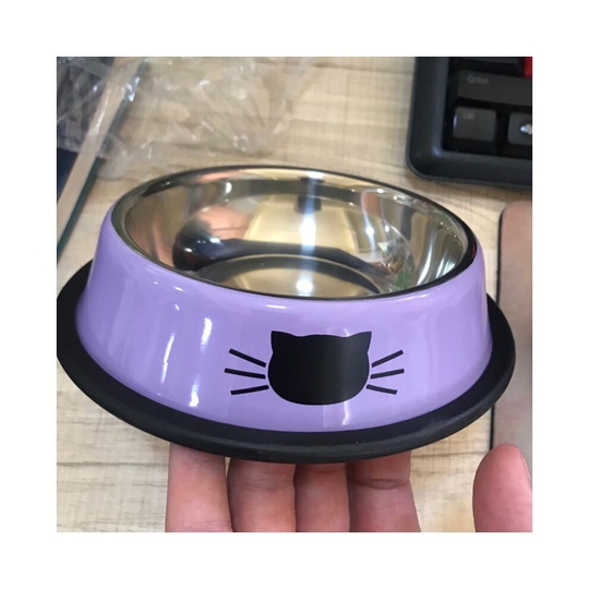 (Purple) Pet Cat Feeding Bowls Stainless Steel Food Bowl