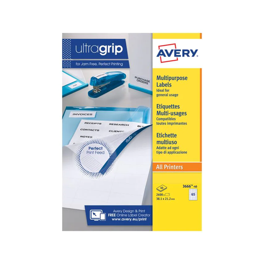 Avery Avery Multipurpose Label 38x21.2mm 65 Per A4 Sheet White (Pack 2600 Labels