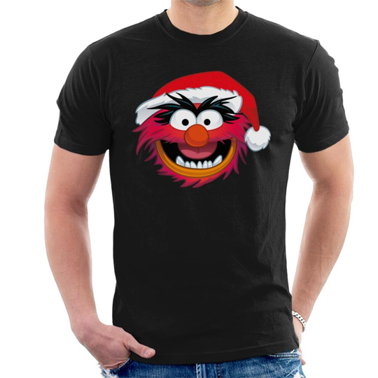 (M, Black) Disney Christmas Muppets Animal Wearing Festive Hat Men's T-Shirt