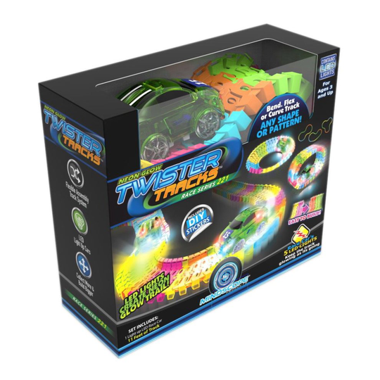 Mindscope Neon Glow Twister Tracks Race Car Series 221 Pieces (11 Feet) of Flexible Assembly Track Includes Glow in the Dark LED