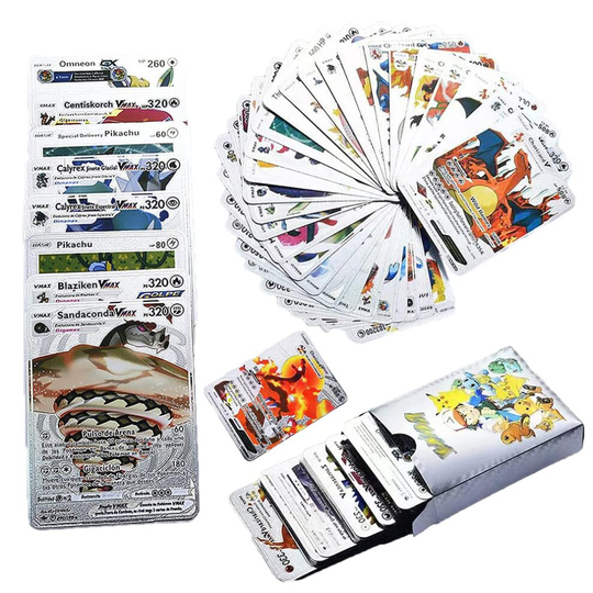 (Silver 55 pcs) Pokemon Card Battle Trainer Collection Cards Toys