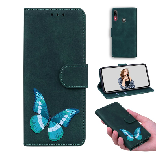 Case for Motorola Moto E6 Plus Butterfly Cover Premium Leather Magnetic- Green