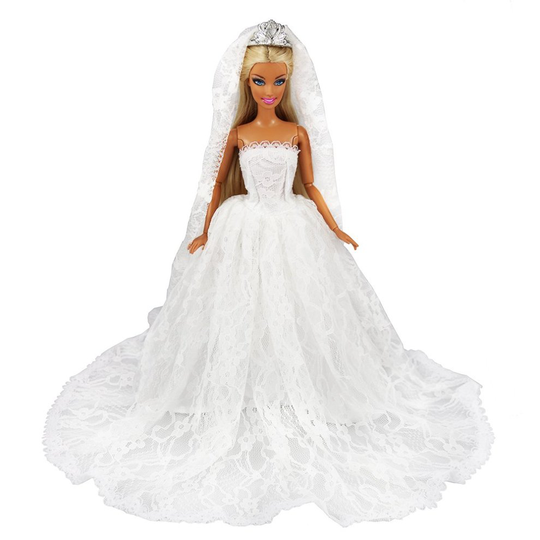 Miunana Princess Party Wedding Dress Clothes Gown Outfit with Veil for Barbie Doll Gift