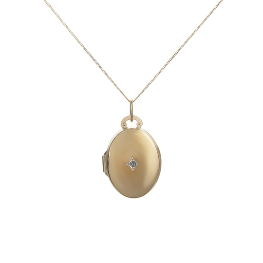 Moon & Back 9ct Yellow Gold Diamond Accent Oval Locket