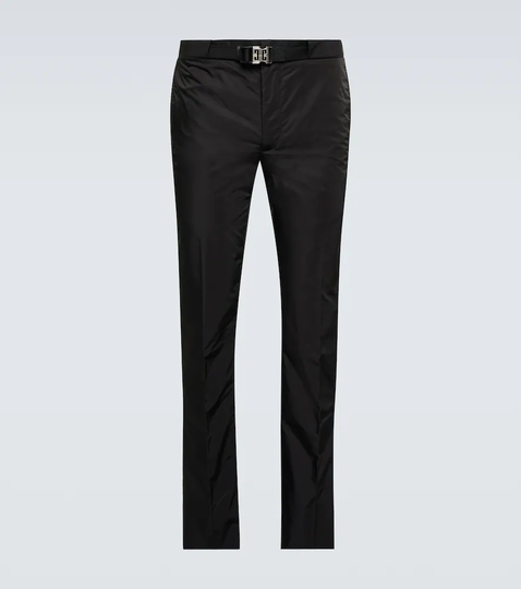 4G belted slim nylon pants