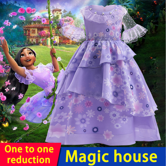 (4-5 Years) Kids Girls Encanto Isabela Costume Dress Princess Birthday Party Fancy Dress