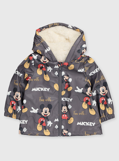Disney Grey Mickey Mouse Borg Lined Mac - Up to 3 mths