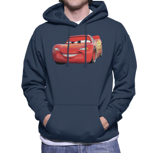 (XX-Large, Navy Blue) Disney Cars Lightning McQueen Smile Men's Hooded Sweatshirt