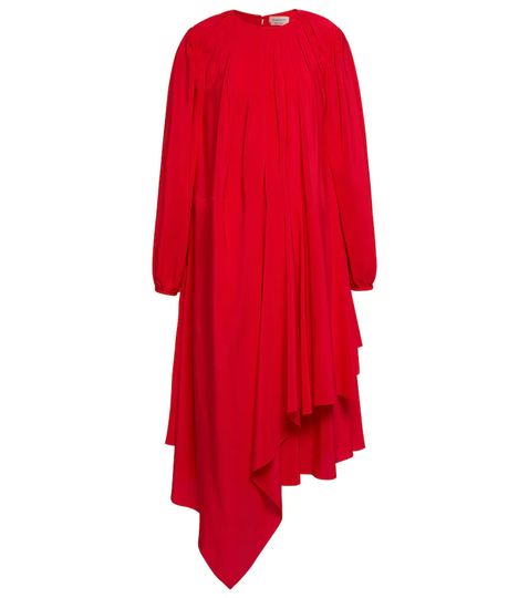Pleated silk midi dress