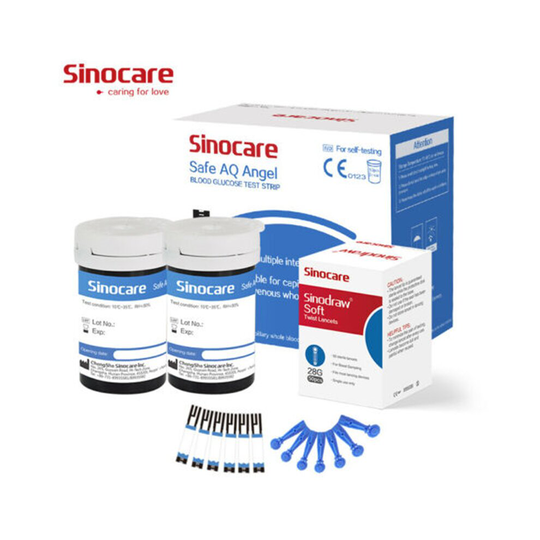 Sinocare Safe AQ Angel 100PCS Test Strips&Lancets + Free Angel Monitor