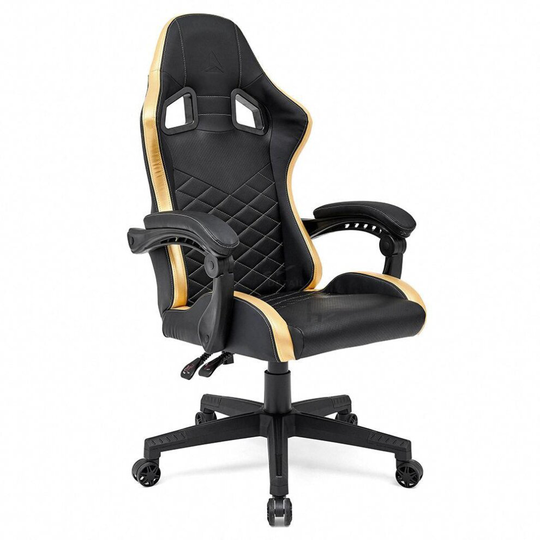 Racing Gaming Chair Ergonomic Recliner Armrest Swivel Computer Office Chair, Black with Gold Sides
