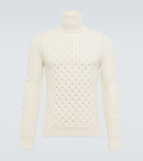 Cable-knit turtleneck virgin wool sweater