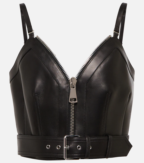Cropped leather bustier top