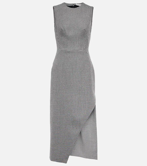 Houndstooth wool midi dress