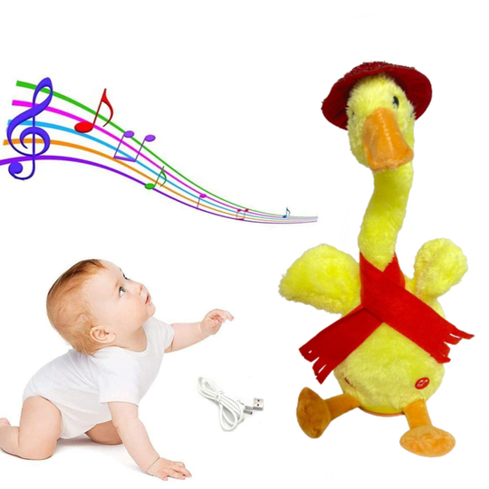 ((Duck with Red Sparkle Hat)) ProTech Singing & Dancing Duck Toy, Talking Duck Toy, 120 Songs Speaker, Repeat What You Say, Interactive Mimicking Toy