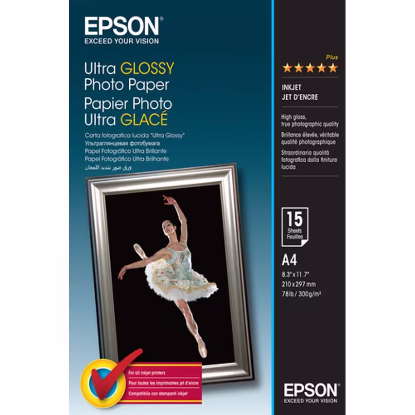 Epson Paper Medium Volume Ultra Glossy Photo Paper A4 15-SHTS