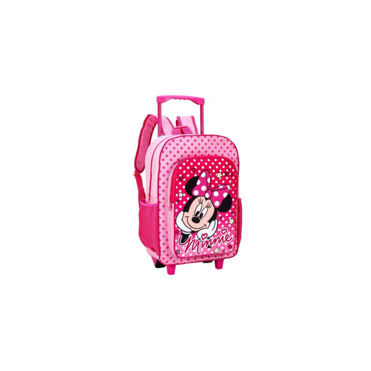 Minnie Mouse Foldable Wheeled Deluxe Trolley Backpack Cabin Luggage Girls Pink