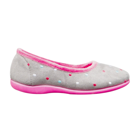 (7 UK, Grey/Fuchsia) Sleepers Womens/Ladies Isla Dotted Ballerina Memory Foam Slippers