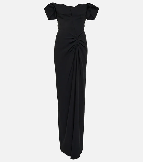 Off-shoulder ruched crêpe gown