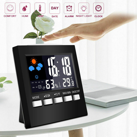 Digital Thermometer Humidity Clock Colorful LCD Alarm Calendar Weather