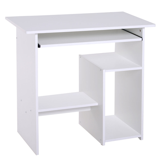 HOMCOM Compact Computer Table Wooden Desk with Keyboard Tray White