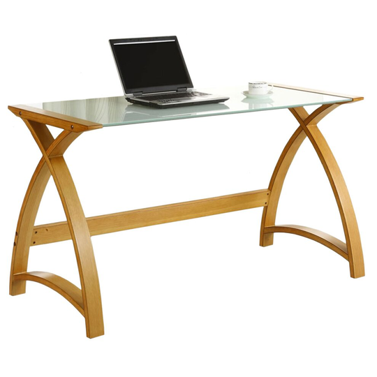Jual Helsinki Curved Oak and White Glass Laptop Desk