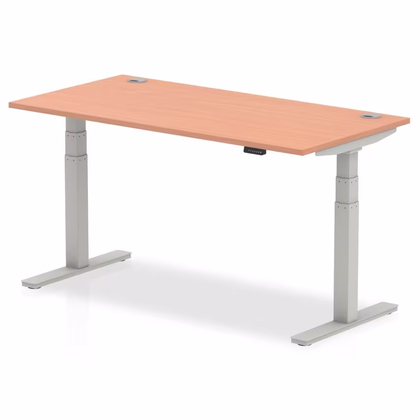 Dynamic Air 1600/800 Beech Height Adjustable Desk with Cable Ports with Silver L