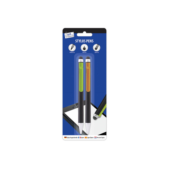 Twin Pack Stylus Touch Screen Tablet Phone Pens 2 in 1 Ballpoint Black Medium