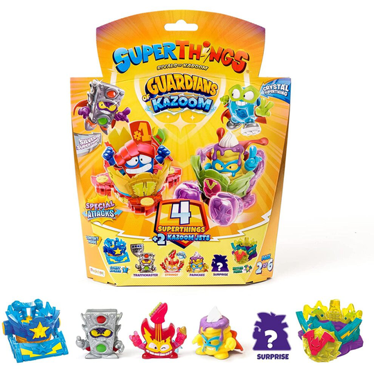 SUPERTHINGS Guardians of Kazoom - Pack of 4 x SuperThings (Includes 1 silver captain) and 2 x Kazoom Jets - 2/6 Multicoloured