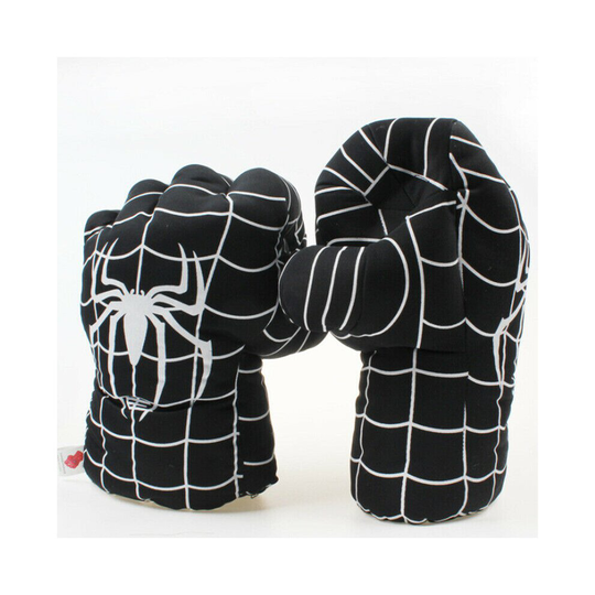 (Black Spiderman left hand + right hand) Superhero Gloves Smash Hands Hulk Ironman Spiderman Kids Punching Boxing Fists Toy Gift Christmas Gift