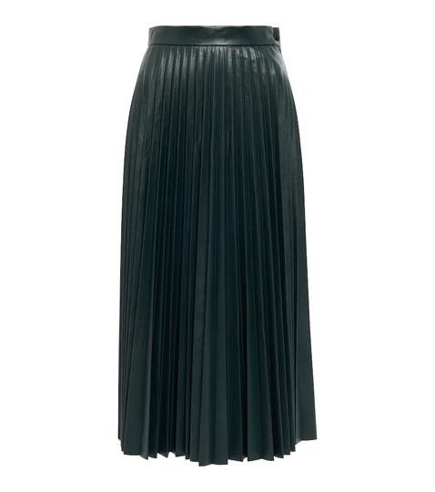 Pleated faux leather midi skirt