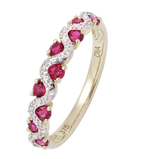 Revere 9ct Gold 0.03ct Diamond and Ruby Eternity Ring - N