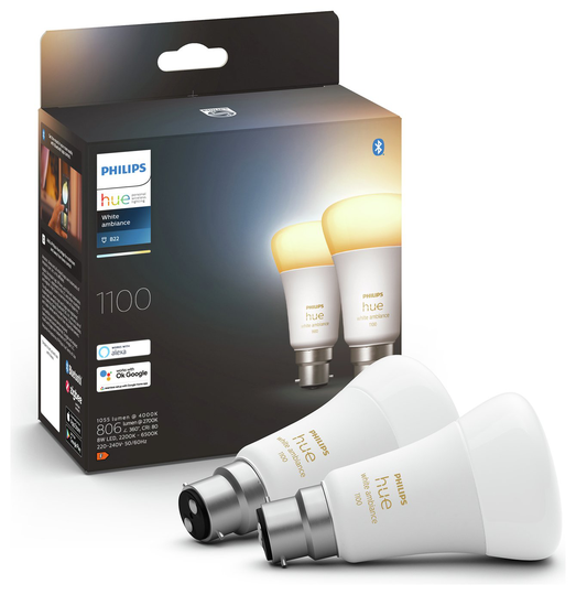 Philips Hue B22 White Ambiance LED Smart Bulb - 2 Pack