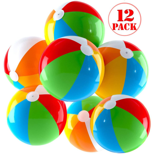 Top Race Inflatable Multi-coloured Rainbow Blow Up Small & Large Beach Balls for Pool Summer Parties Gifts and Decorations Toys 24 inch, 12 per pack