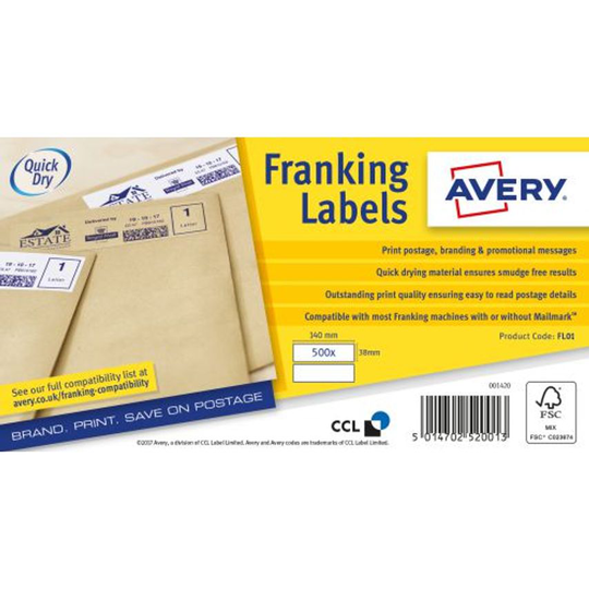 Avery Franking Label Manual Feed 140x38mm (Pack 1000 Labels) FL01