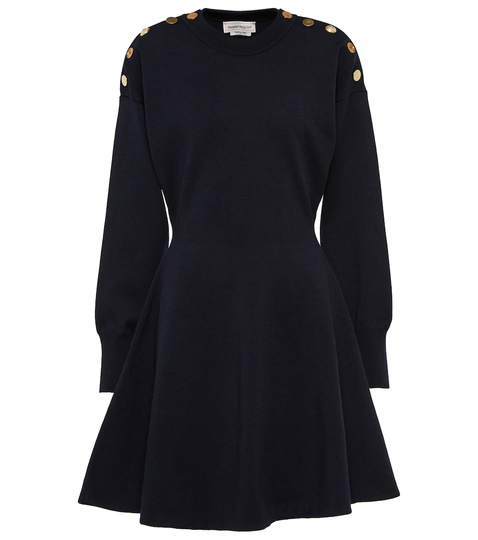 Buttoned wool-blend minidress