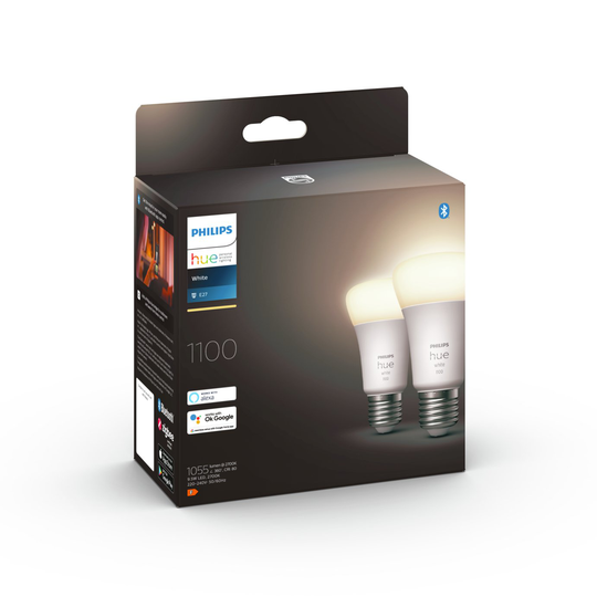 Philips Hue E27 White Smart Bulb With Bluetooth - 2 Pack