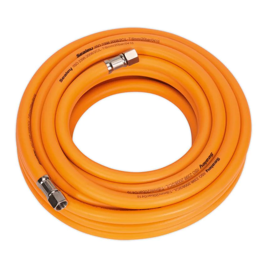 Sealey AHHC10 High-visibility Hybrid Air Hose with 1/4" BSP Unions 10m x 8mm