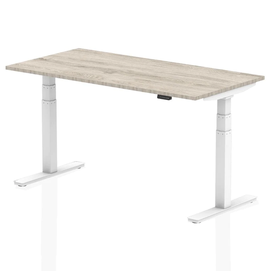 Dynamic Air 1600/800 Grey Oak Height Adjustable Desk with White Legs