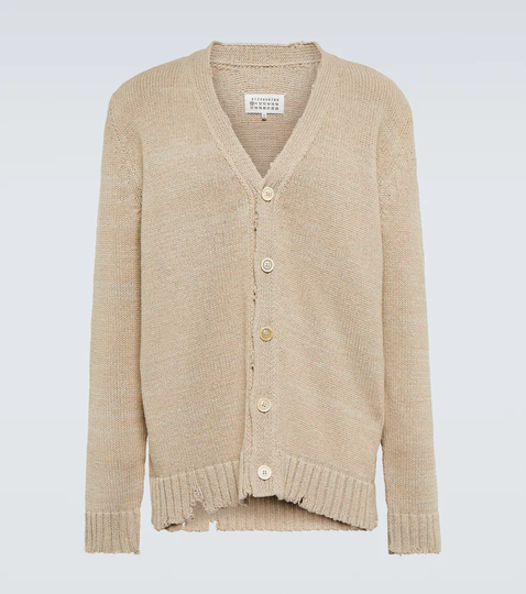 Cotton blend distressed cardigan