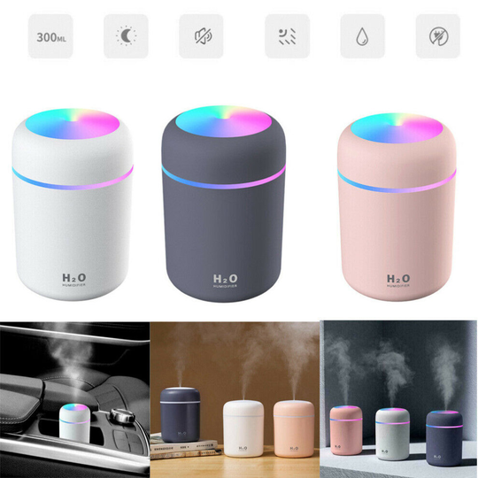 (Pink) Air Humidifier Turning Color Cup essential oil Aroma in Home Office Car Rainbow Light LED USB airpurifier