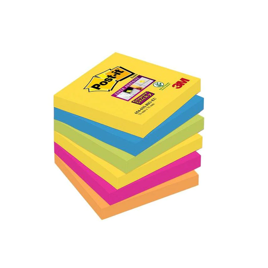 Post-it Post-it Super Sticky Notes 76x76mm 90 Sheets Carnival Colours (Pack 6) 7