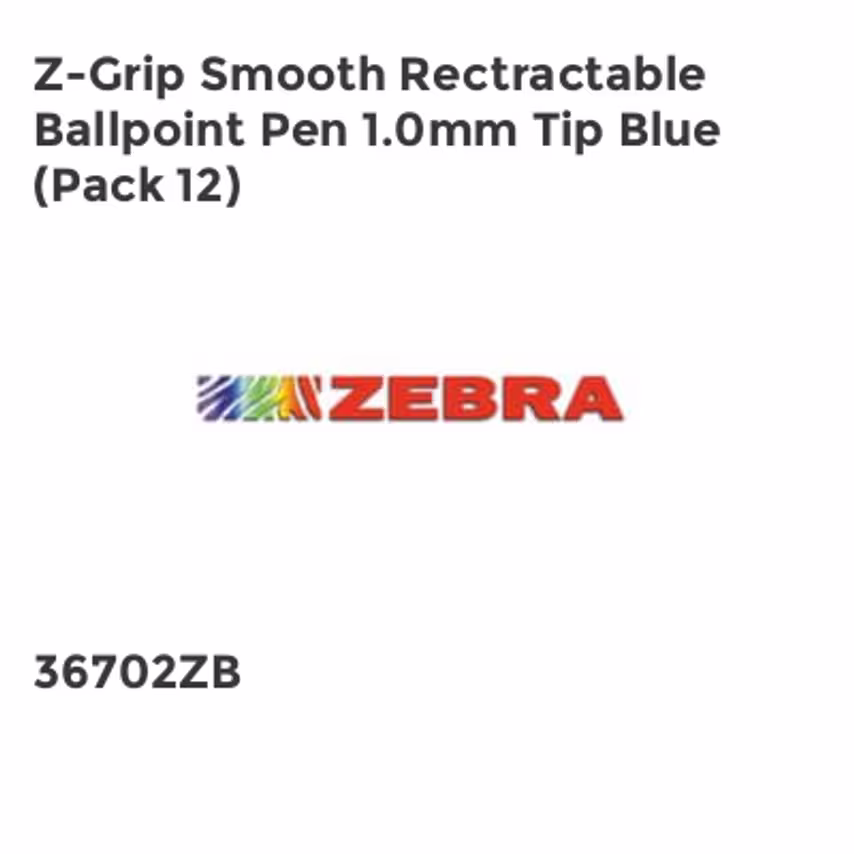 Zebra Z-Grip Smooth Rectractable Ballpoint Pen 1.0mm Tip Blue (Pack 12)