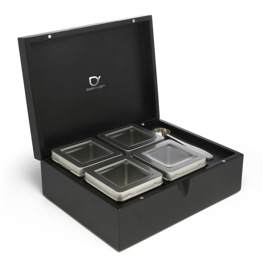 Bredemeijer Tea Box in Bamboo with 4 Aluminium Canisters and A Tea Measuring Spo