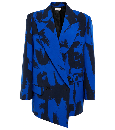 Graffiti double-breasted wool blazer