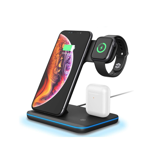 (Black) 3 In 1 Wireless Charger 15W Qi Fast Charging Stand Dock For Airpods Pro iWatch Samsung iPhone 12 11 XS XR X 8 Apple