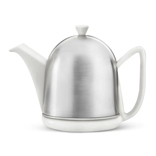 Bredemeijer Teapot Cosy Design Stoneware White Body 1.0L with Brushed Steel Casi