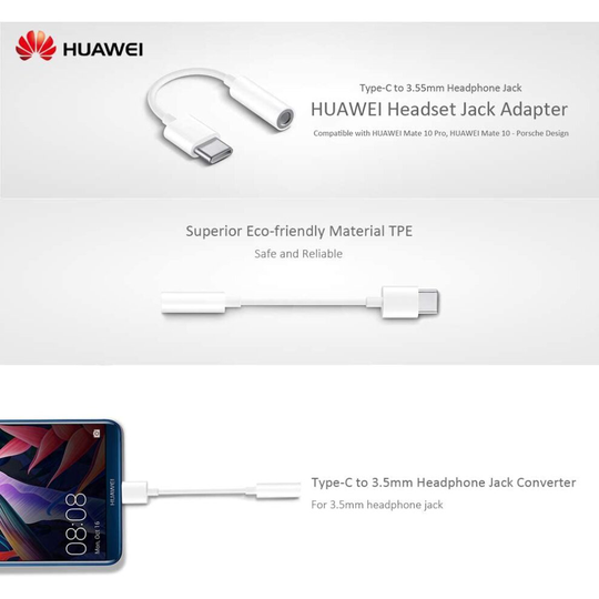 Huawei USB-C to 3.5mm CM20 Headphone Jack Adapter, White - Non Retail Packing