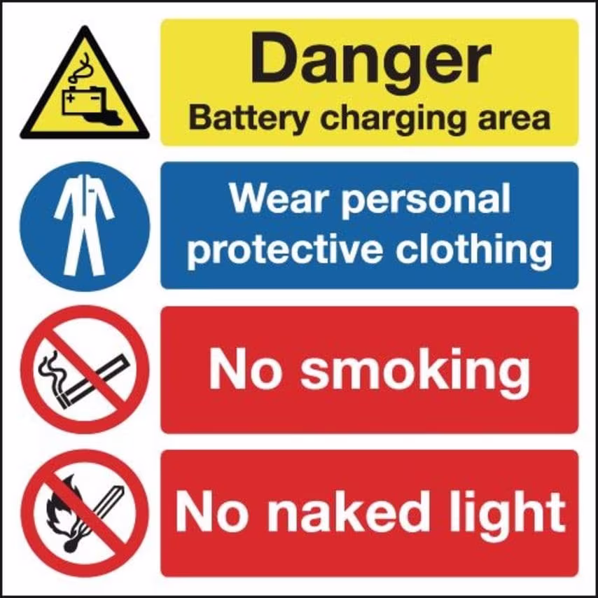 Sitesafe 300 x 300mm Danger Battery Charging Area Wear Personal Protective Cloth